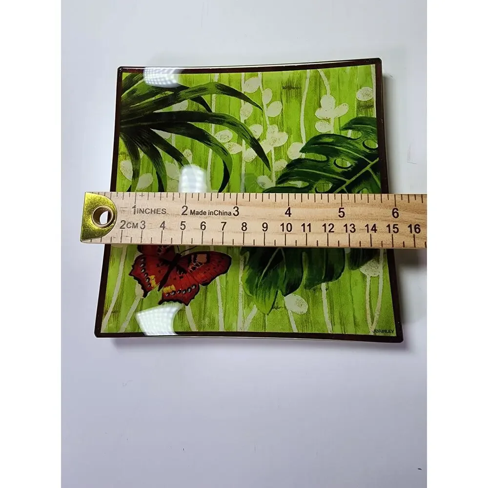 PRIMA DONNA Green Colorful Glass BUTTERFLY DRAGONFLY Dessert Trinket Ring Tray